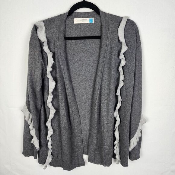 Sparrow Gray Ruffled Cotton & Cashmere Open Front Cardigan Sweater Size Small P - Picture 1 of 6